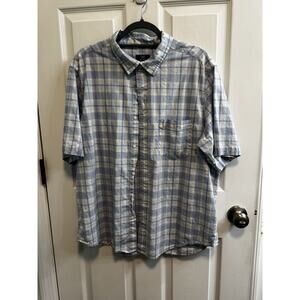 George Men’s XL (46-48) Classic Fit Short Sleeve Button Shirt Blue Pink